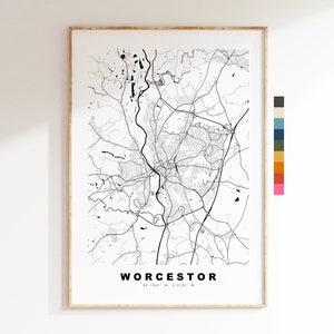 Impresión de mapa de Worthing - Póster de mapa de ciudad minimalista - Arte de mapas - Reino Unido - Impresión de Worthing - Póster de Worthing - Diferentes colores disponibles