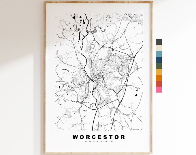 Worthing Map Print - Minimalist City Map Poster - Map Art - UK - Worthing Print - Worthing Poster - Different Colours Available