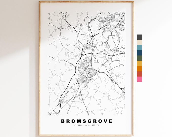 Bromsgrove Map Print - Minimalist City Map Poster - Map Art - UK - Bromsgrove Print - Worcestershire - Different Colours Available