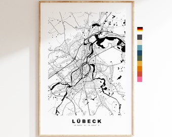 Lubeck Map Print - City Map Poster - Map Wall Art - Germany City Maps - Lübeck Print - Lübeck Poster - Minimalist City Map - Germany