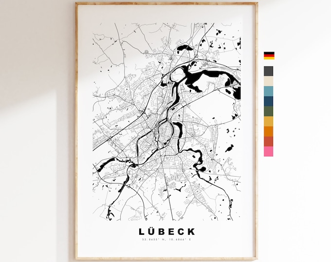 Lubeck Map Print - City Map Poster - Map Wall Art - Germany City Maps - Lübeck Print - Lübeck Poster - Minimalist City Map - Germany