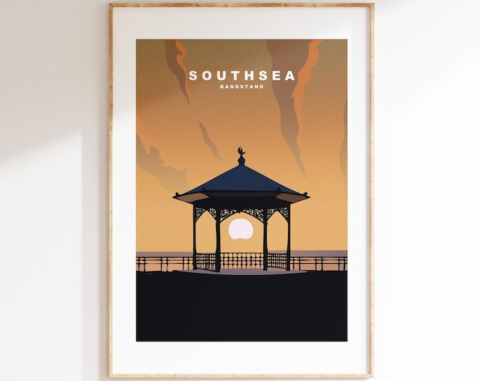 Southsea Bandstand Travel Poster (Sunset - Orange) - Wall Art Print - Southsea and Portsmouth Travel Posters - Prints or Framed Prints