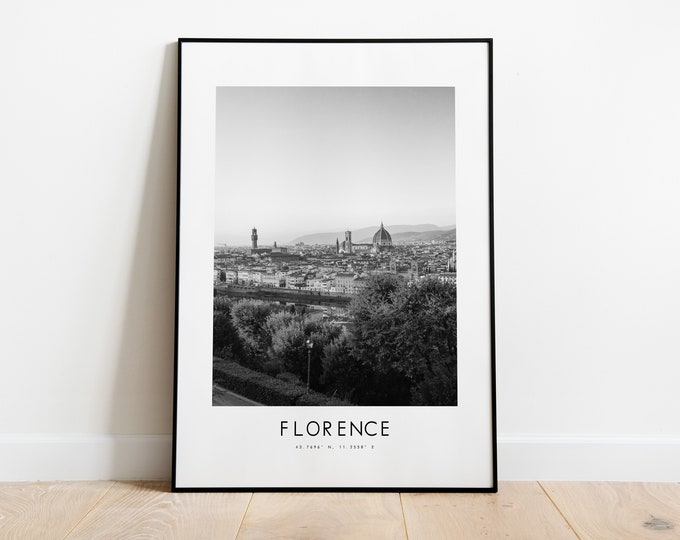 Florence City Poster Print - Black and White Minimalist City Print - Coordinates - Florence Poster - Florence - Minimalist Decor Art Print