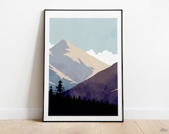 Teal Blue Mountains Minimalist Print - Minimalist Mountains - Wall Art - Abstract Poster - Mountain Art - Wilderness - Wanderlust