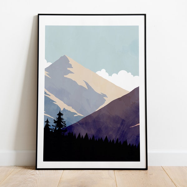 Teal Blue Mountains Minimalist Print - Minimalist Mountains - Wall Art - Abstract Poster - Mountain Art - Wilderness - Wanderlust