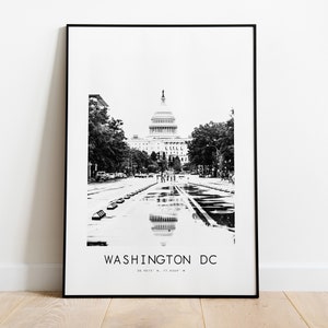 Washington DC City Poster Print - Black and White Minimalist City Print - Coordinates - Washington Poster - Washington DC Art - USA - Gift