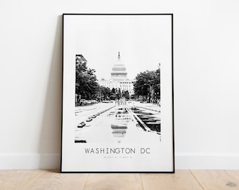 Washington DC City Poster Print - Black and White Minimalist City Print - Coordinates - Washington Poster - Washington DC Art - USA - Gift