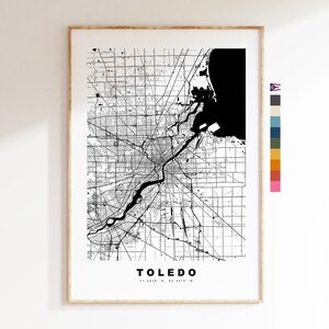 Toledo Carte de la ville Imprimer - impression de carte - art de la carte - estampes ou impressions encadrées - minimaliste - États-Unis