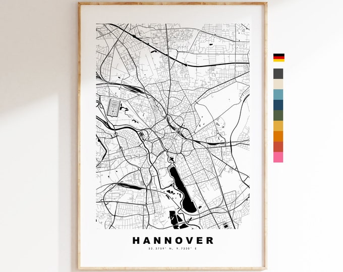 Hannover Map Print - City Map Poster - Map Wall Art - Germany City Maps - Hannover Print - Hannover Poster - Minimalist City Map - Germany