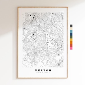 Impresión del mapa de Merton - Póster minimalista de mapa urbano - Arte cartográfico - Reino Unido - Impresión de Merton - Merton, Londres - Diferentes colores disponibles