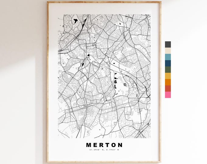 Merton Map Print - Minimalist City Map Poster - Map Art - UK - Merton Print - Merton, London - Different Colours Available