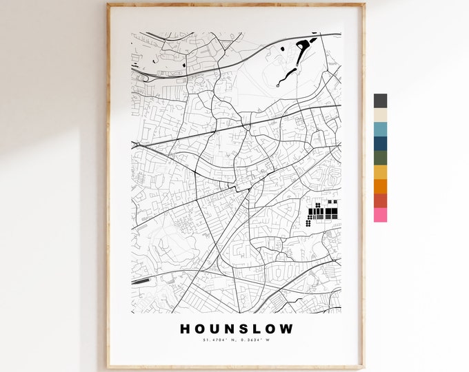 Hounslow Map Print - Minimalist City Map Poster - Map Art - London, UK - Hounslow Print - Hounslow Poster - Different Colours Available
