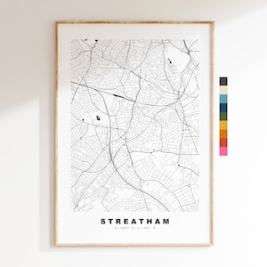 Streatham Map Print - Minimalistische Stadt Karte Poster - Map Art - UK - Streatham Print - Streatham Poster - verschiedene Farben erhältlich