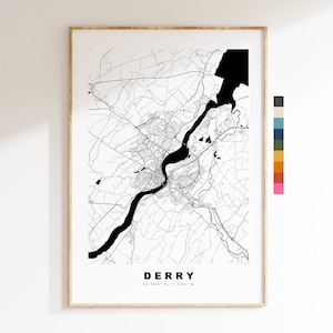 Impresión de mapa de Derry - Póster de mapa de ciudad minimalista - Arte de mapas - Reino Unido - Impresión de Londonderry - Póster de Derry - Diferentes colores disponibles
