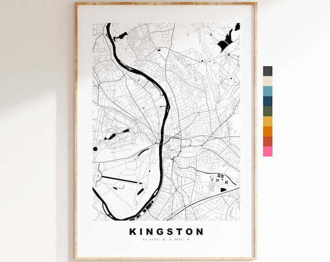 Kingston upon Thames Map Print - Minimalist City Map Poster - Map Art - London, UK - Kingston Print - Poster - Different Colours Available