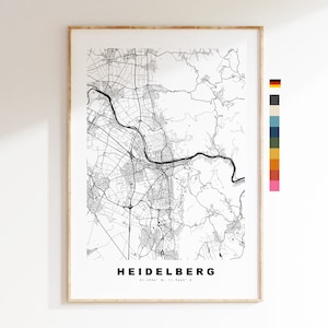 Heidelberg Stadtplan-Druck – minimalistischer Stadtplan – Karten-Wandkunst – Drucke oder gerahmte Drucke