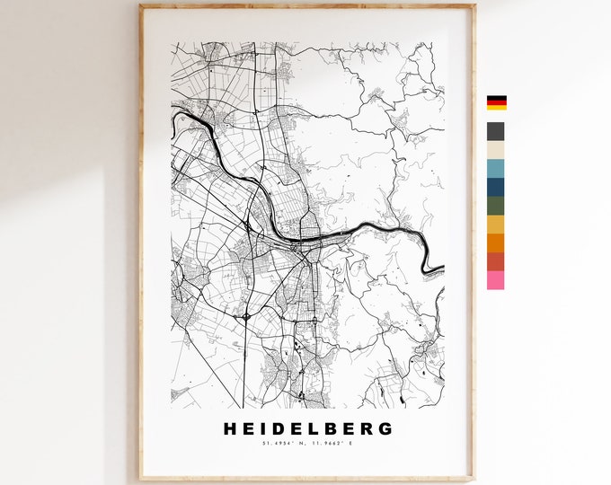 Heidelberg Map Print - City Map Poster - Map Wall Art - Germany City Maps - Heidelberg Print - Heidelberg Poster - Minimalist City Map