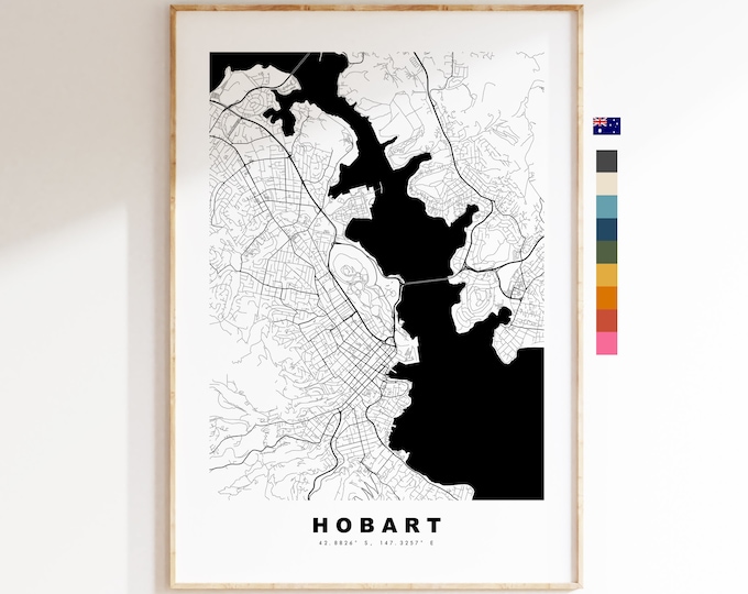 Hobart Map Print - City Map Poster - Map Wall Art - Australia City Maps - Hobart Print - Hobart Poster - Minimalist City Map - Australia