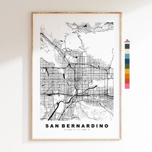 San Bernardino Carte de la ville Imprimer - impression de carte - art de la carte - estampes ou impressions encadrées - États-Unis