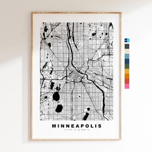 Minneapolis Carte de la ville Imprimer - impression de carte - art de la carte - estampes ou impressions encadrées - États-Unis