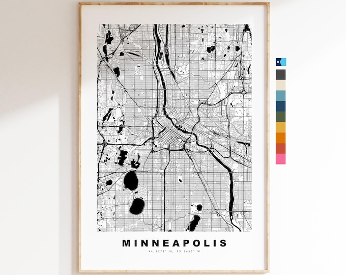 Minneapolis Map Print - City Map Poster - Map Art - USA City Maps - Minneapolis Print - Minneapolis Poster - Minimalist City Map - Minnesota