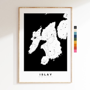 Impressão de mapa de Islay - Pôster de mapa minimalista - Arte de parede de mapa - Escócia - Impressão da Ilha de Islay - Pôster de Islay - Cores diferentes disponíveis
