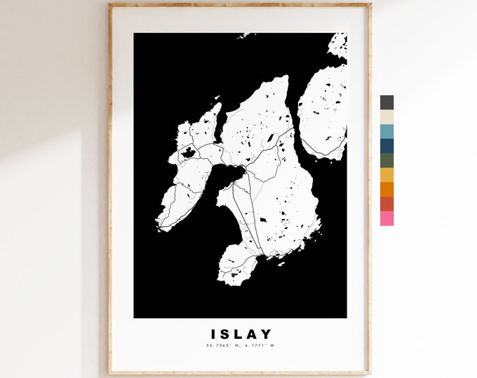 Islay Map Print - Minimalist Map Poster - Map Wall Art - Scotland - Isle of Islay Print - Islay Poster - Different Colours Available