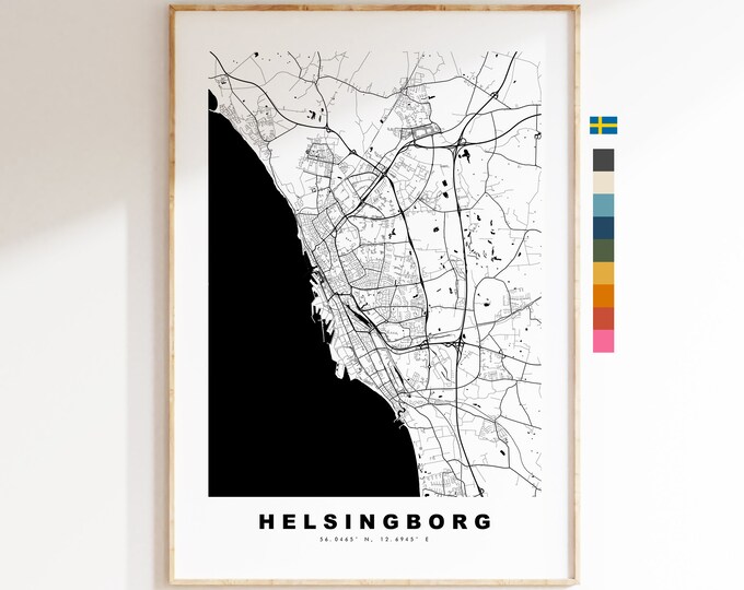 Helsingborg Map Print - City Map Poster - Map Wall Art - Sweden City Maps - Helsingborg Print - Helsingborg Poster - Minimalist City Map