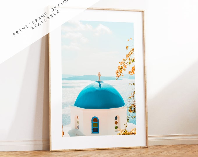 Santorini Blue Dome - Photography Print - Greece - Print - Poster - Santorini Photography - Greece Wall Art - Santorini Church - Blue Print