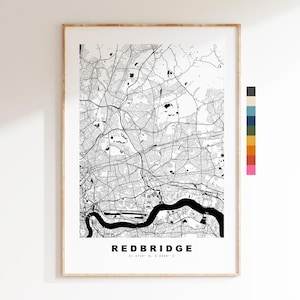 Impresión del mapa de Redbridge - Póster minimalista de mapa urbano - Arte cartográfico - Reino Unido - Impresión de Redbridge - Redbridge, Londres - Diferentes colores disponibles