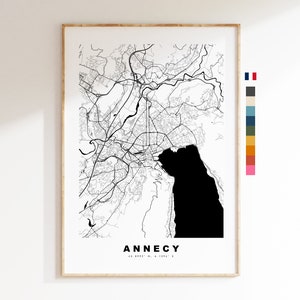 Annecy Stadskaart print - minimalistische stadskaart - kaart kunst aan de muur - prints of ingelijste prints