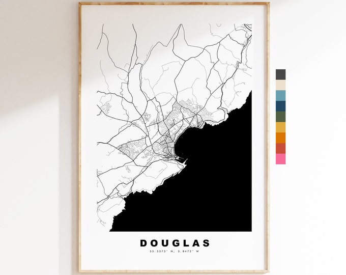 Douglas Map Print - Minimalist City Map Poster - Map Wall Art - Jersey - Douglas Print - Douglas Poster - Different Colours Available