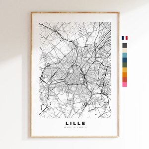 Lille Stadtplan-Druck – minimalistischer Stadtplan – Karten-Wandkunst – Drucke oder gerahmte Drucke