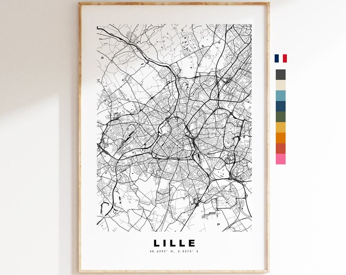 Lille Map Print - City Map Poster - Map Wall Art - France City Maps - Lille Print - Lille Poster - Minimalist City Map - France