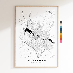 Impresión de mapa de Stafford - Póster de mapa de ciudad minimalista - Arte de mapas - Reino Unido - Impresión de Stafford - Póster de Stafford - Diferentes colores disponibles
