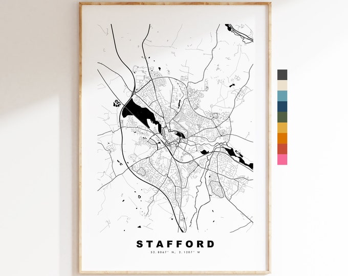 Stafford Map Print - Minimalist City Map Poster - Map Art - UK - Stafford Print - Stafford Poster - Different Colours Available