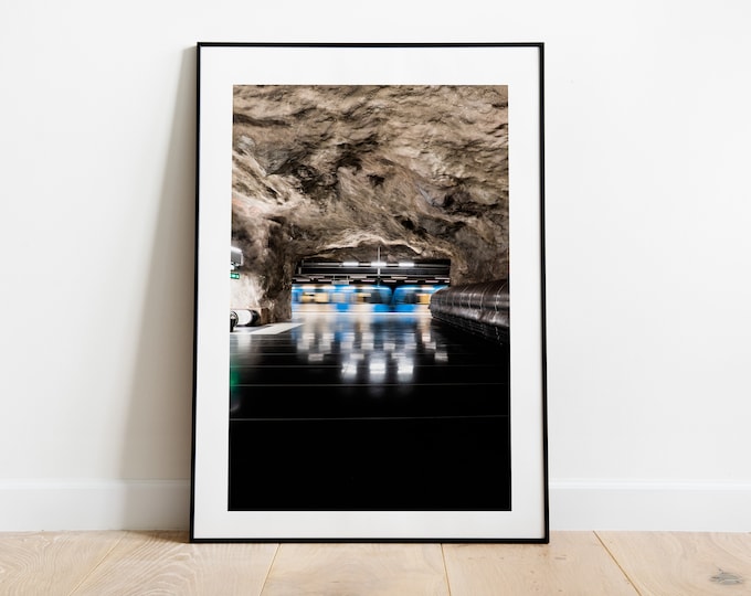 Metro Station - Industrial Urban Photography Print -  Stockholm Photography Print - Stockholm Metro - Modern - Urban Photography - Blue
