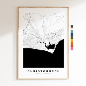 Impresión de mapa de Christchurch - Póster de mapa de ciudad minimalista - Arte de mapas - Reino Unido - Impresión de Christchurch - Póster de Christchurch - Diferentes colores disponibles