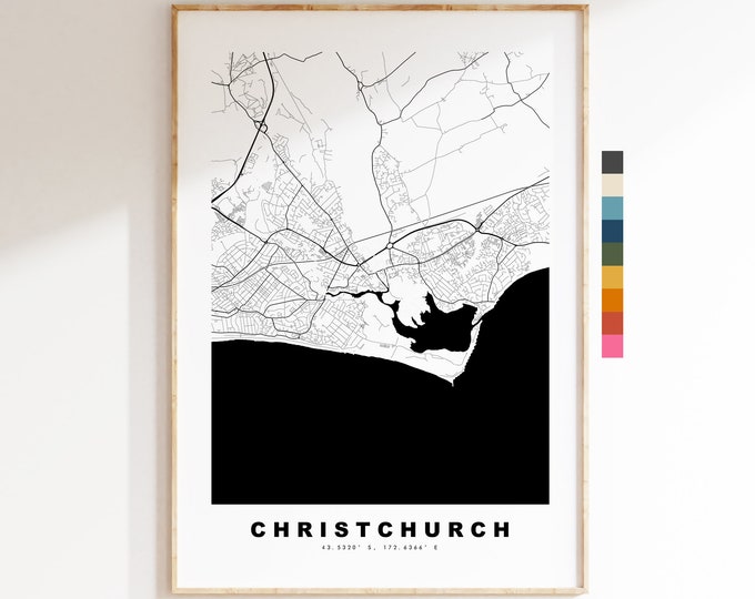 Christchurch Map Print - Minimalist City Map Poster - Map Art - UK - Christchurch Print - Christchurch Poster - Different Colours Available