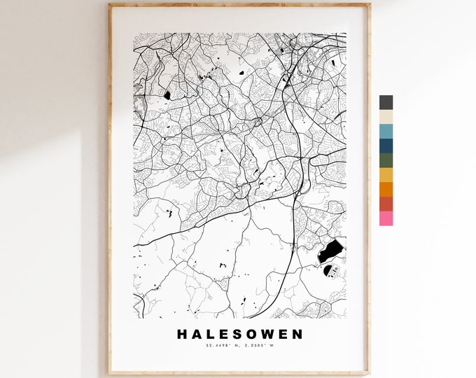 Halesowen Map Print - Minimalist City Map Poster - Map Art - UK - Halesowen Print - Halesowen Poster - Different Colours Available