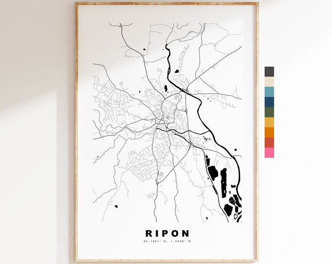 Ripon Map Print - Minimalist City Map Poster - Map Art - UK - Ripon Print - Ripon Poster - Different Colours Available