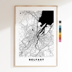 Impresión de mapa de Belfast - Póster de mapa de ciudad minimalista - Arte de mapas - Reino Unido - Impresión de Belfast - Póster de Belfast - Diferentes colores disponibles