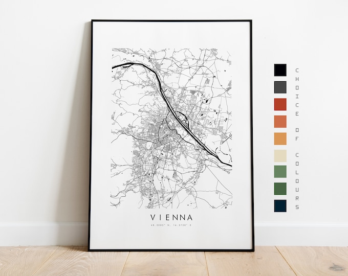 Vienna Map Print - City Map Poster - Map Art - Map Wall Art - Austria City Map - Vienna Print - Vienna Poster - Wall Art - Europe - Vienna