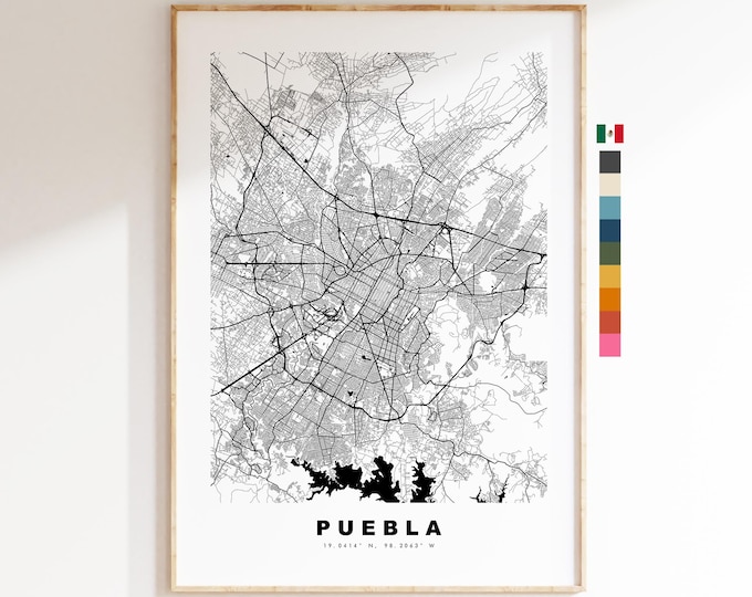Puebla Map Print - City Map Poster - Map Art - Map Wall Art - Mexico City Maps - Puebla Print - Puebla Poster - Minimalist City Map