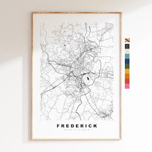 Frederick Carte de la ville Imprimer - impression de carte - art de la carte - estampes ou impressions encadrées - minimaliste - États-Unis
