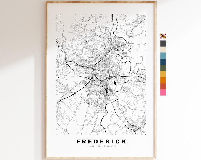 Frederick Map Print - City Map Poster - Map Art - USA City Maps - Frederick Print - Frederick Poster - Minimalist City Map - Maryland