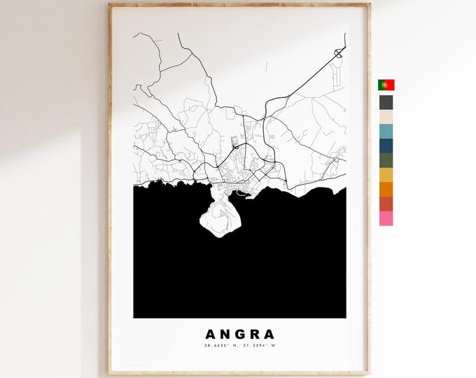 Angra Map Print - City Map Poster - Map Art - Map Wall Art - Portugal City Maps - Angra do Heroismo Print - Poster - Minimalist City Map
