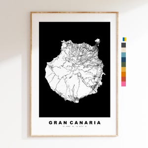 Gran Canaria Mapa de la isla - impresión de mapas - arte del mapa - impresiones o impresiones enmarcadas - minimalista