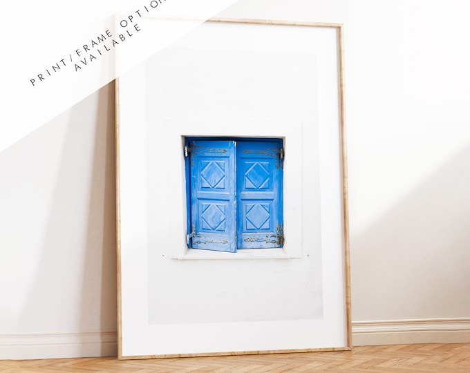 Blue Window Shutters Photography Print - Greece - Print - Poster - Santorini Photography - Greece Wall Art - Photo - Blue Wall Art - Blues