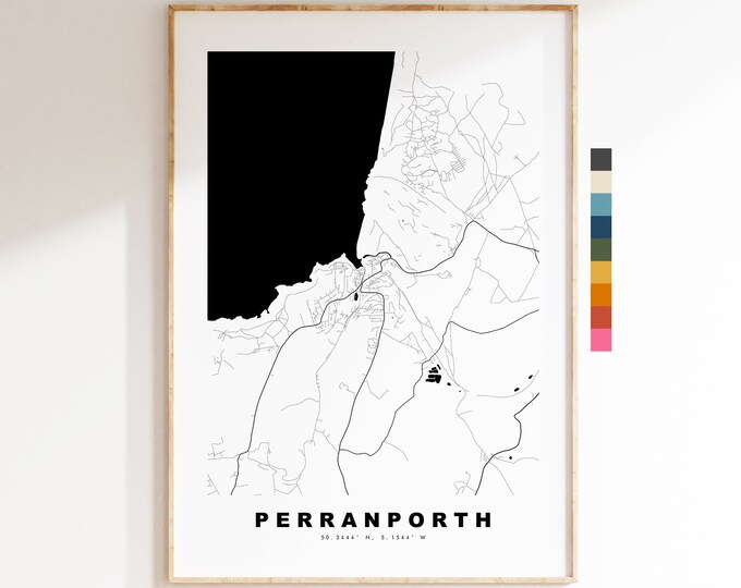 Perranporth Map Print - Minimalist City Map Poster - Map Art - UK - Perranporth Print - Perranporth Poster - Different Colours Available